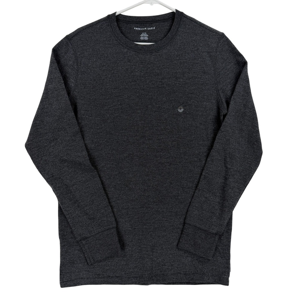 American Eagle Outfitters Shirt Mens Small Gray Thermal Long Sleeve Crewneck - Picture 1 of 9